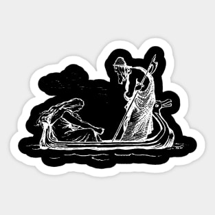 Odin Sailing In An Oselvar Viking Boat Through Fensalir Sticker